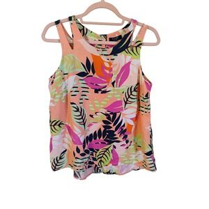 Kaari‎ Blue Women’s Tank Top Size S Colorful Linen Blend Sleeveless Summer Top